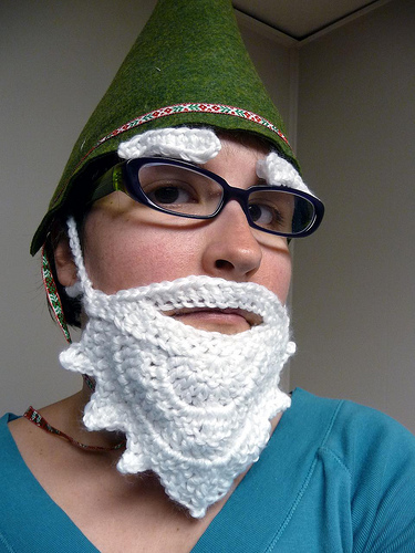 and a last minute crocheted beard and eye brows affixed with scotch tape 